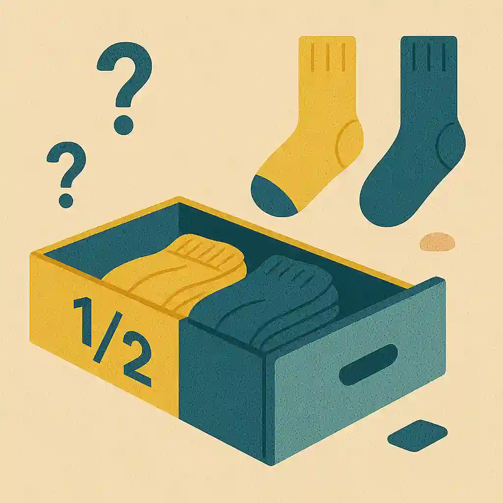 A sock drawer with yellow and blue socks